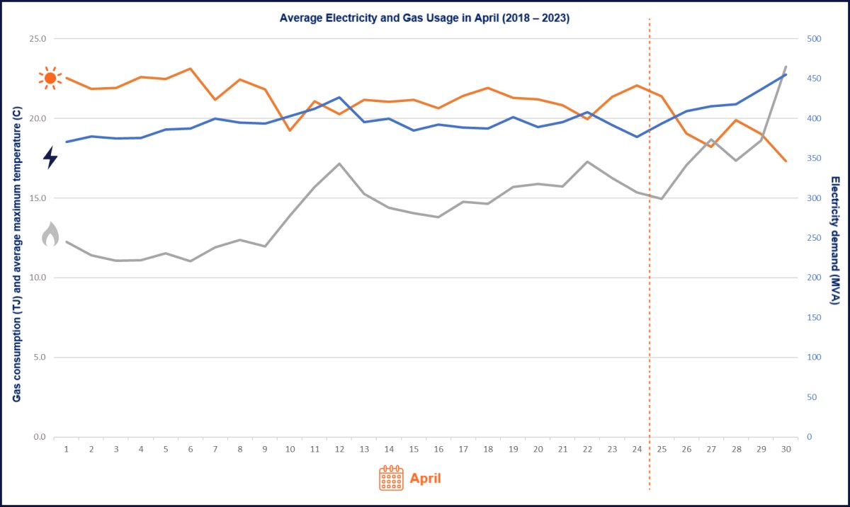 Average electricity and gas usage graph