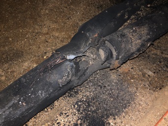 An example of an underground fault, where a cable has been damaged.